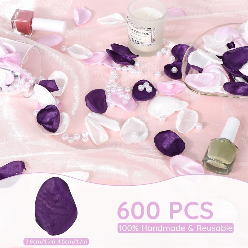 Suream Purple Silk Flower Petals for Wedding, 600 Pcs Flower Girl Petals for Decoration, Silk Rose Petals for Bridal Shower Wedding Aisle Table Centerpieces Reception Tables Romantic Night Decoration - Image 2