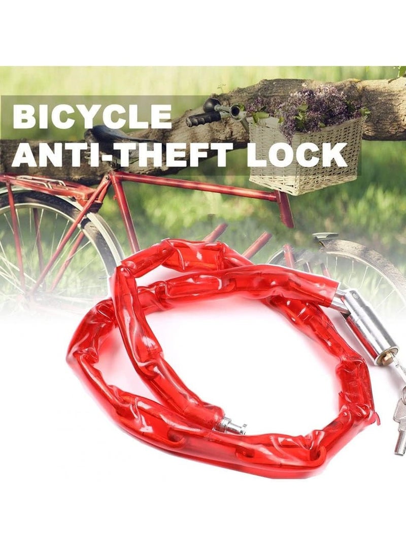 قفل سلسلة، مغلف بالبلاستيك الناعم لقفل أمان معدني للدراجات النارية والدراجات - احمر - Image 4
