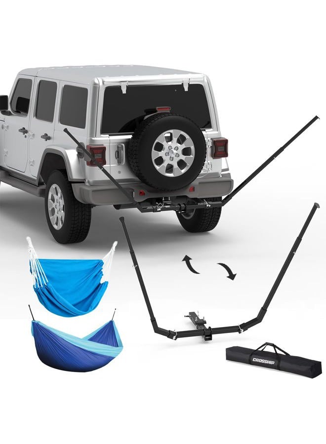 CROSSHIP Hitch Mount Hammock & Chair Stand - Fits 2in Hitch Receiver - Includes Parachute Nylon Hammock, Hammock Chair & Storage Bag - for Camping, Outdoor, Travel (350lbs Weight Capacity) - Image 1