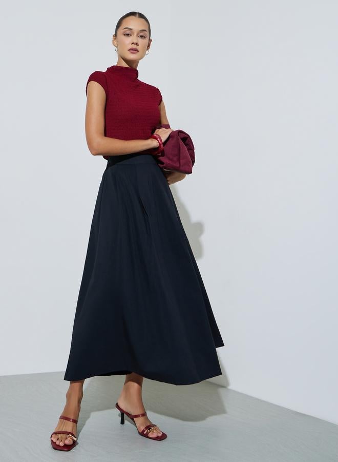 Styli Black Knife Pleated A-Line Maxi Skirt - Image 1