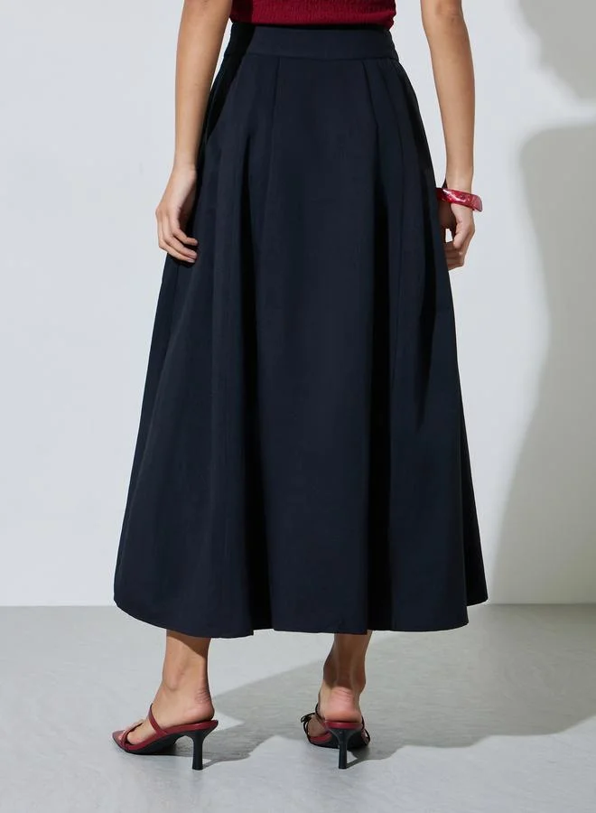 Styli  Black Knife Pleated A-Line Maxi Skirt for Women | Best Price UAE