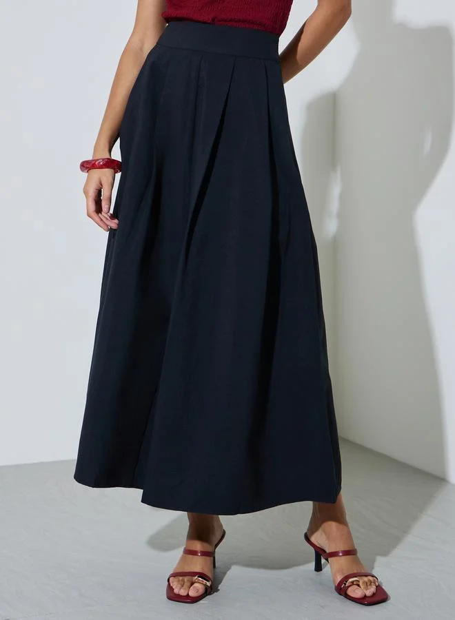 Styli  Black Knife Pleated A-Line Maxi Skirt for Women | Best Price UAE