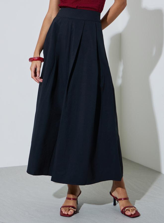Styli Black Knife Pleated A-Line Maxi Skirt - Image 3