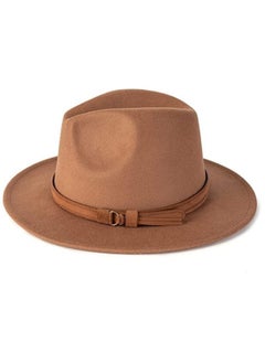 Unisex Wide Brim Fedora Hats for Men and Women Panama Trilby Hat with Adjustable Strap, Brown