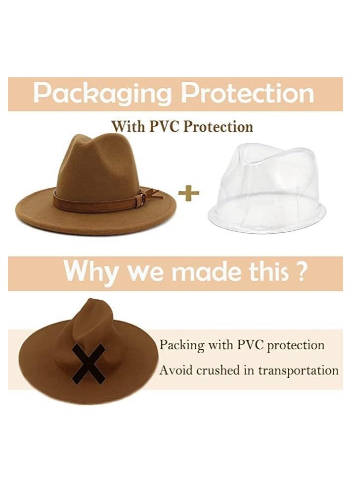camel - Unisex Wide Brim Fedora Hats for Men and Women Panama Trilby Hat with Adjustable Strap, Brown - Image 1