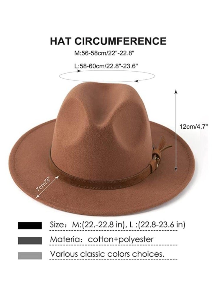 camel - Unisex Wide Brim Fedora Hats for Men and Women Panama Trilby Hat with Adjustable Strap, Brown - Image 1
