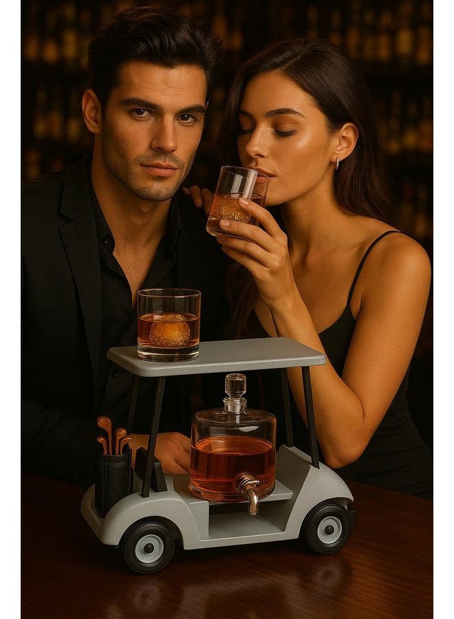The Wine Savant زجاجة ويسكي على شكل عربة جولف مع كأسي ويسكي - ذا واين سافانت، هدية للرجال والنساء، ملحقات جولف، هدايا لعشاق الجولف، مستندة إلى نسخة مقلدة (زجاجة سعة 850 مل - كؤوس سعة 8 أونصات) - Image 2