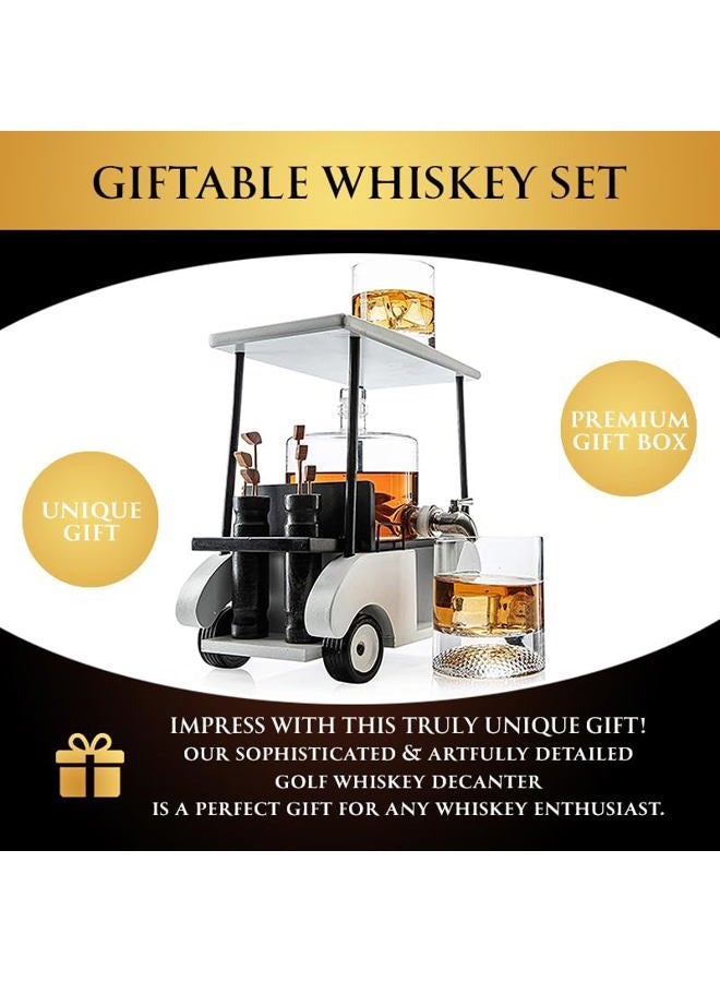 The Wine Savant زجاجة ويسكي على شكل عربة جولف مع كأسي ويسكي - ذا واين سافانت، هدية للرجال والنساء، ملحقات جولف، هدايا لعشاق الجولف، مستندة إلى نسخة مقلدة (زجاجة سعة 850 مل - كؤوس سعة 8 أونصات) - Image 5