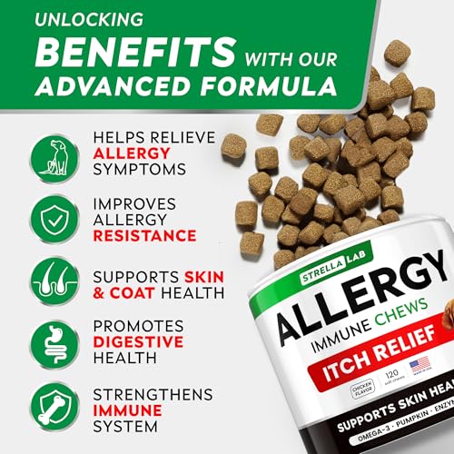 StrellaLab Dog Allergy Relief & Anti Itch Support Chews w/Omega 3: Real Ingredients, Real Taste! Skin & Coat Immune Supplement w/Fish Oil, Pumpkin & Enzymes — Developed by Experts - Made in USA -120Ct - Image 2