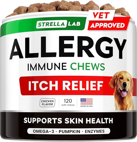 StrellaLab Dog Allergy Relief & Anti Itch Support Chews w/Omega 3: Real Ingredients, Real Taste! Skin & Coat Immune Supplement w/Fish Oil, Pumpkin & Enzymes — Developed by Experts - Made in USA -120Ct - Image 1
