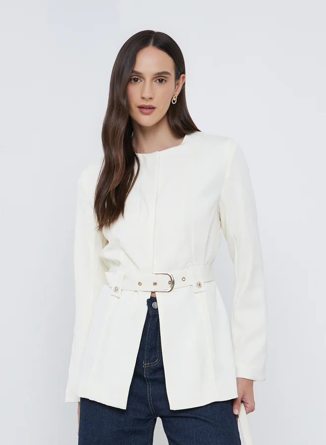 Styli Women Off White Belted Blazer