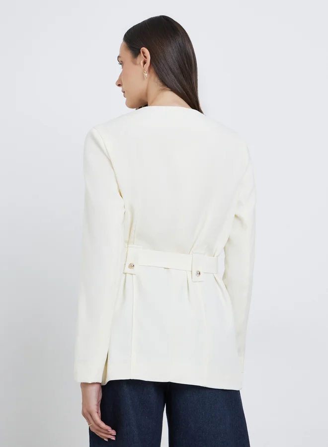 Styli Styli Women Off White Belted Blazer
