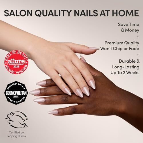 Glamnetic Press On Nails The Vow Short Almond Fake Nails Nude with a Glossy Velvet Finish Salon Quality 15 Sizes 30 Nail Kit with Glue - Image 3