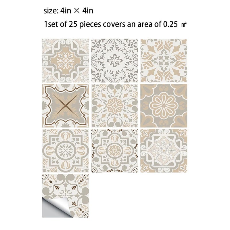 Jacklove 25 PCS Moroccan Style Tile Sticker, 4x4 Inch(10x10cm) Traditional DIY Murals, Tile Waterproof Oil Proof Removable Decals for Bathroom & Kitchen Backsplash (TS-491) - Image 3