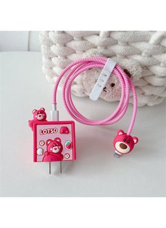 2024 Four-piece Charger Protective Cover For Apple 15 Fast Charging Protective Cover 18W/20W Charger-Specifications:151. Papa Strawberry Bear (set Of Four) Big And Small Heads + 1.4m Wire Rope + Tie