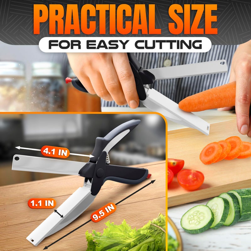 V TOWER Cutting Board Scissors - 2 In 1 Stainless Steel Vegetable Scissors Cutting Board Knife, Dishwasher Safe, Safety Lock, Rust Resistant - Sharp Kitchen Scissors for Vegetables & Fruits - Image 2