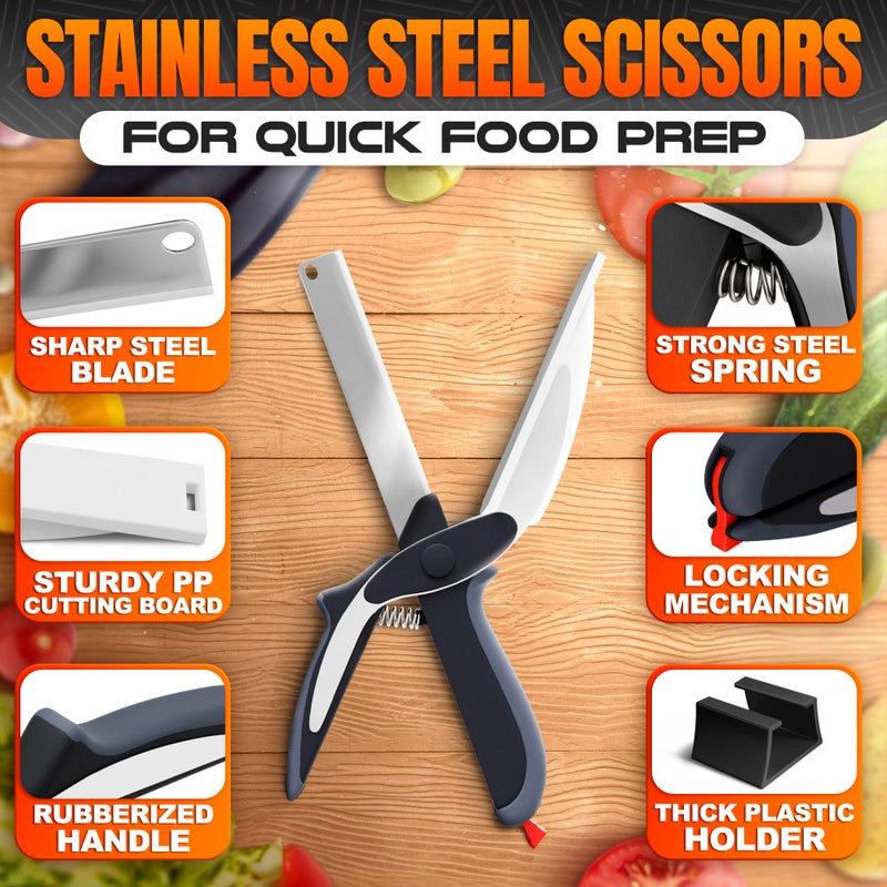 V TOWER Cutting Board Scissors - 2 In 1 Stainless Steel Vegetable Scissors Cutting Board Knife, Dishwasher Safe, Safety Lock, Rust Resistant - Sharp Kitchen Scissors for Vegetables & Fruits - Image 3