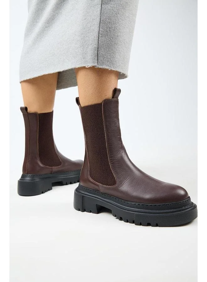 Manijero  Gitana Women's Real Leather Side Elastic Dark Coffee Boot. for Women | Best Price UAE