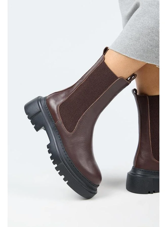 Gitana Women's Real Leather Side Elastic Dark Coffee Boot.