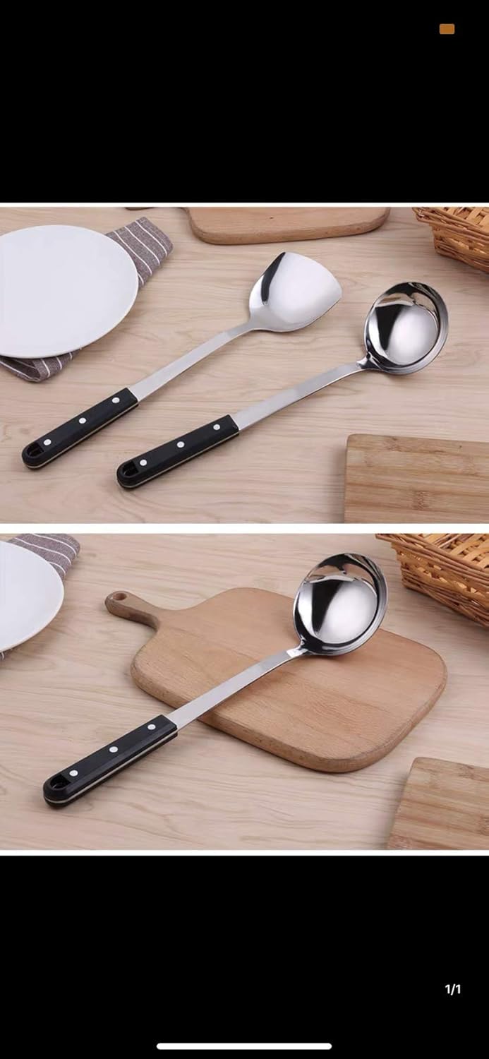 ONICORN Stainless Steel Spatula Vegetable Shovel and Soup Ladle Spoon Set with Heat Resistant Nylon Handle2pcs  - Image 4