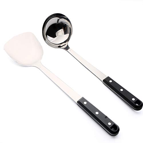 ONICORN Stainless Steel Spatula Vegetable Shovel and Soup Ladle Spoon Set with Heat Resistant Nylon Handle2pcs  - Image 1