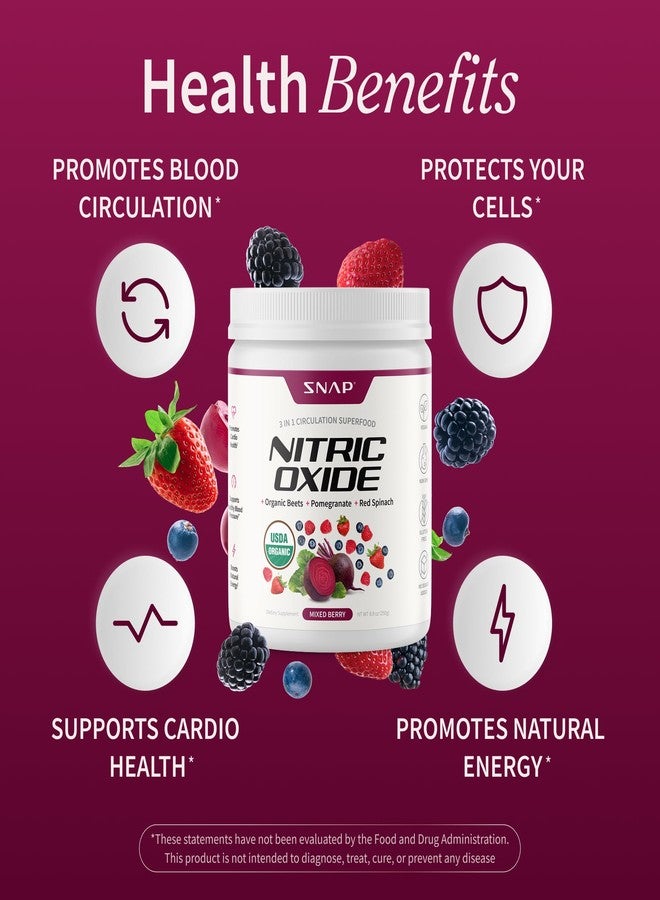 Snap Supplements Organic Beet Root Powder Nitric Oxide Supplement for Men & Women, Red Spinach & Pomegranate, Supports Healthy Energy & Blood Pressure Already in Normal Range, 30 Servings, Mixed Berry - Image 4