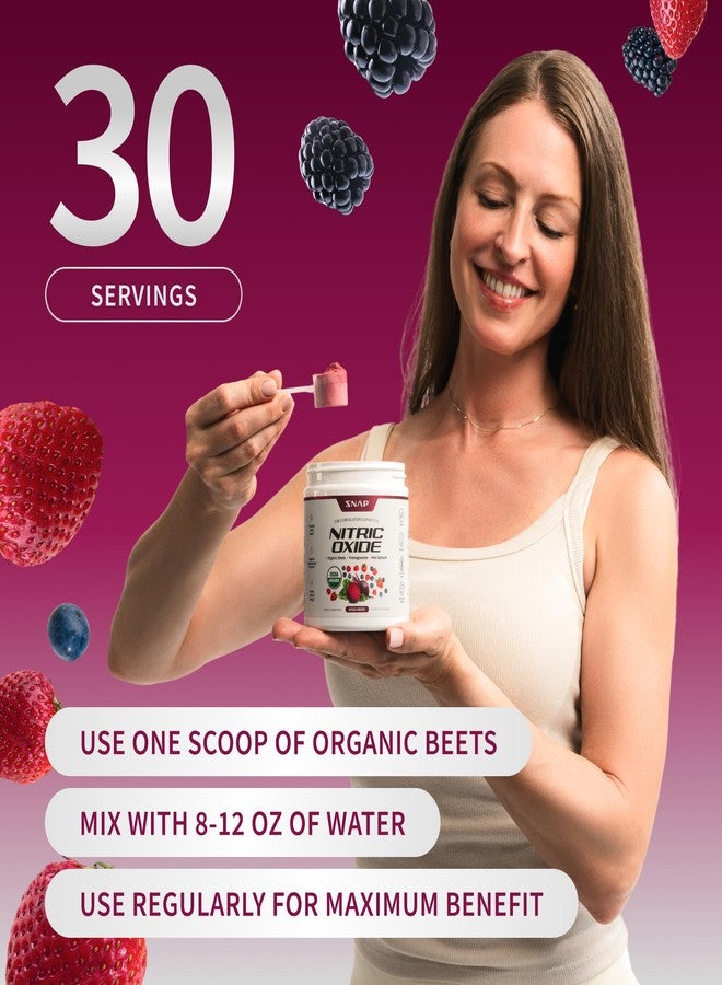 Snap Supplements Organic Beet Root Powder Nitric Oxide Supplement for Men & Women, Red Spinach & Pomegranate, Supports Healthy Energy & Blood Pressure Already in Normal Range, 30 Servings, Mixed Berry - Image 5