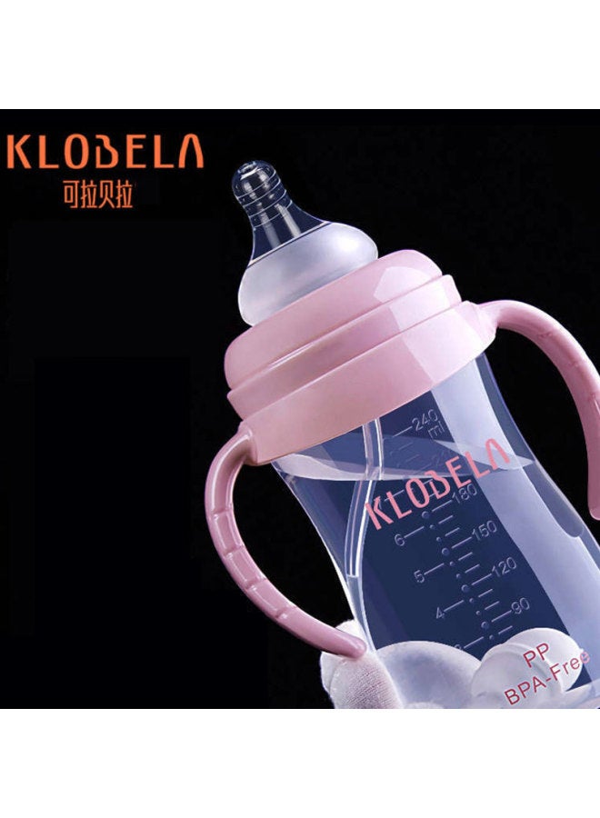 Bao Straw Bottle Baby Bottle Baby Wide Caliber 1-3 Years Old Special Direct Drink Cup Anti-fall Children's Water Cup Wholesale-Color:300ml With Cross Hole-Capacity:Pink + Direct Drinking Double Hole Faucet + Straw  - Image 3