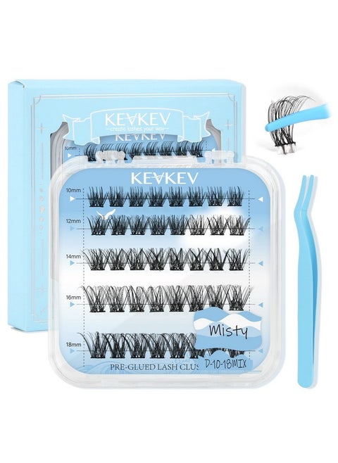 Self Adhesive Eyelashes 40Pcs Press On Lashes No Glue Needed Self Adhesive Lash Clusters Reusable Pre-Glued Eyelashes With Tweezers Diy Lash Extension Kit For Beginners (Misty, D-10-18Mm)