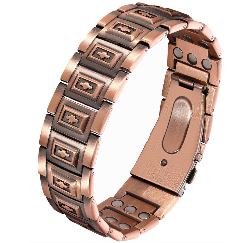 Feraco 3X Strength Copper Magnetic Cross Bracelet for Men - 99.99% Pure Copper with 3800 Gauss Magnets,Gifts for Him - Image 1