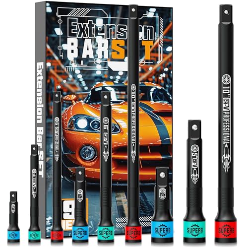 Aiourx 9 Pcs Impact Extension Bar Set 14 38 12 Drive Socket Extension CRV Steel Narrow and Deep Areas in Bicycle Automotive Repair or Industrial Operations - Image 1