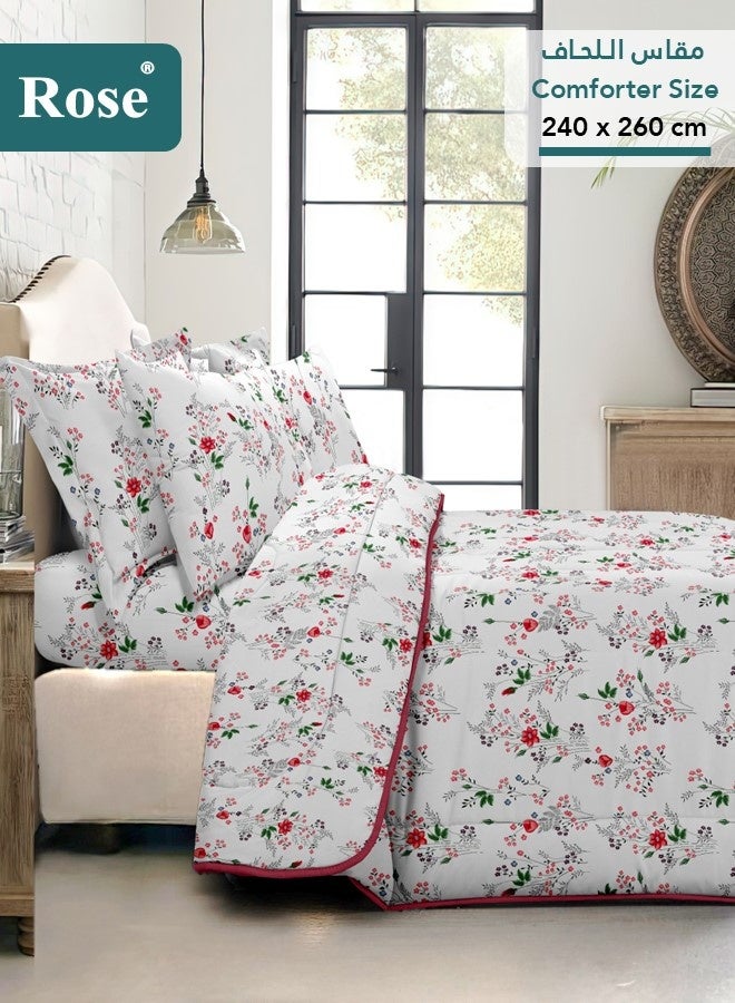 Rose Floral Comforter Set, High Quality Microfiber, 6 Pieces, Fits 200x200 cm Double Size Bed, Soft Cooling Breathable, Stylish Printed Elegance, King Size Comforter, Red Flowers - Image 3