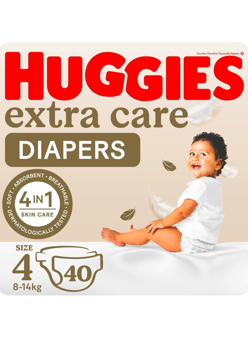Huggies Extra Care, Size 4, 8 -14 kg, Value Pack, 40 Diapers
