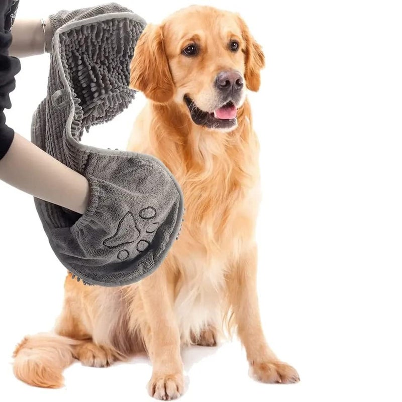 ABUDIT Microfiber Ultra Soft&Absorbent Grooming Towel for Drying Medium&Large Dogs&Cats of All Breeds,Quickly with Hand Pockets for Wet Pets,Perfect Handling&Grip for Bath/Rain/Beach,Polished. - Image 1