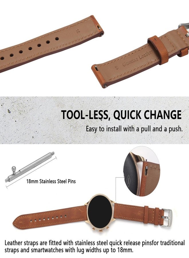 Meliya 18mm Leather Bands for Garmin Venu 3S / Vivoactive 4S / Venu 2S / Vivomove 3S Watch Band Women Men, Genuine Leather Replacement Straps for Garmin Forerunner 255S/265S Smart Watch (Brown) - Image 4