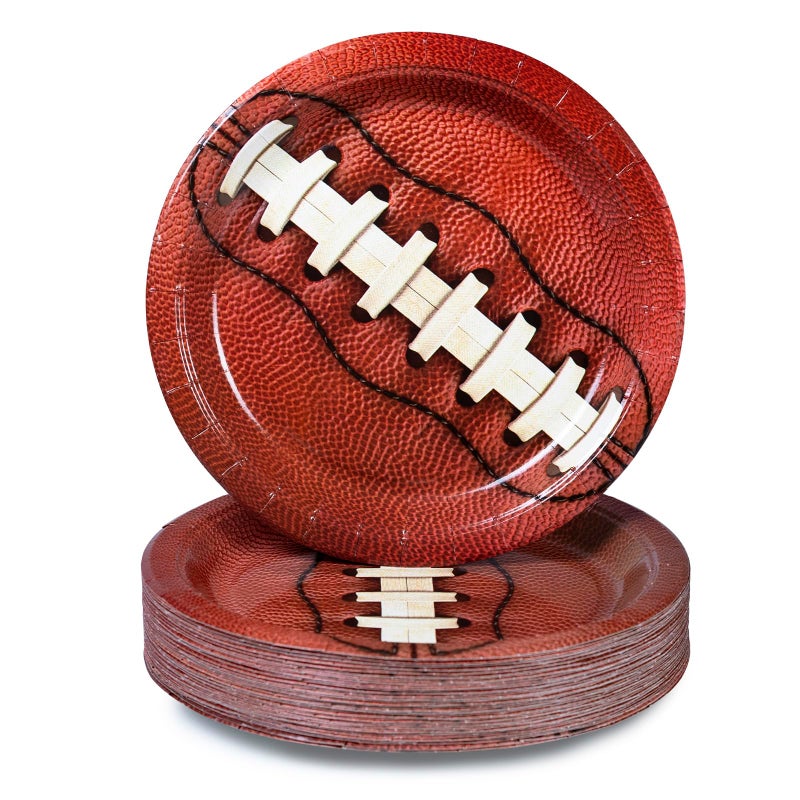 Confettiville Party Paper Plates  50-Count Disposable Dinner Plates  Football Party Supplies  Football Laces - Image 1