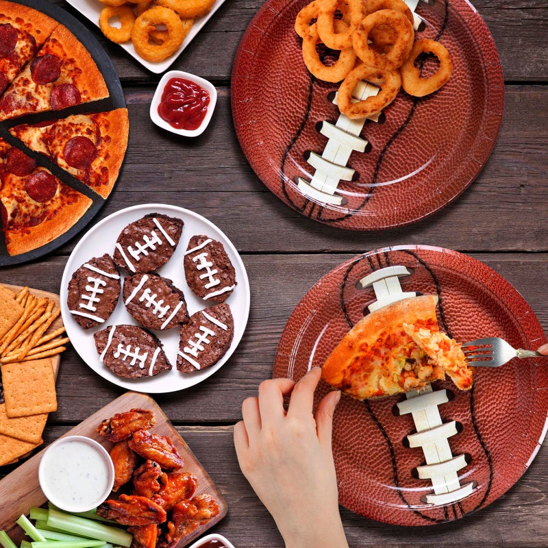 Confettiville Party Paper Plates  50-Count Disposable Dinner Plates  Football Party Supplies  Football Laces - Image 2