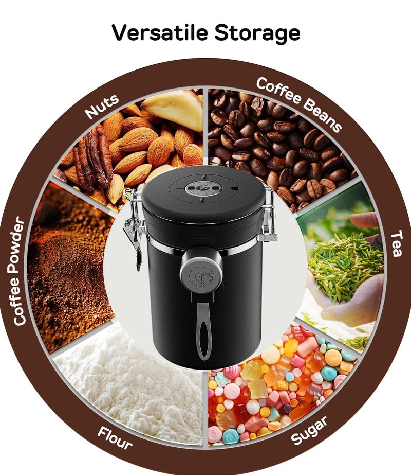 Coffee Gator Coffee Canister, Airtight Stainless Steel Kitchen Food Storage Container with Date Tracker, Scoop for Sugar, Grounds Coffee, Beans,Tea, Sugar, Cereal, Flour, Cookies Jars (Black, 16oz) - Image 2