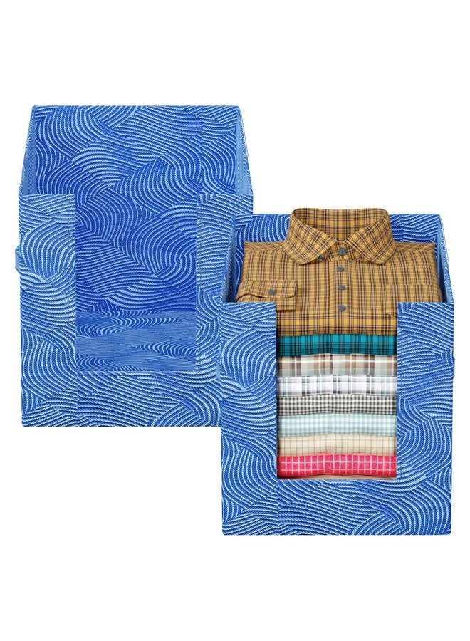 Kuber Industries Metalic Lahariya Print Shirt Organizer for Wardrobe|Foldable Non Woven Shirt Stacker|Designer Cupboard Organizer for Clothes |Clothes Storage box|Pack of 4 (Blue) - Image 5