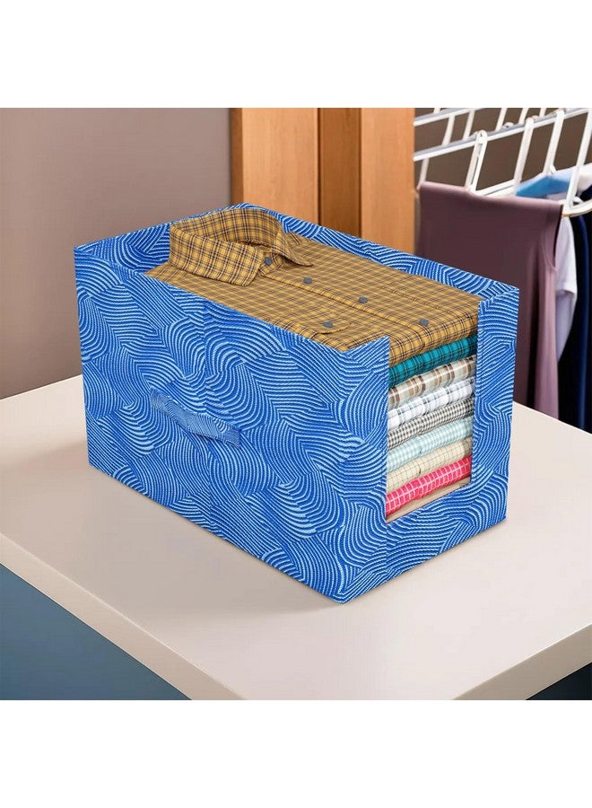 Kuber Industries Metalic Lahariya Print Shirt Organizer for Wardrobe|Foldable Non Woven Shirt Stacker|Designer Cupboard Organizer for Clothes |Clothes Storage box|Pack of 4 (Blue) - Image 2