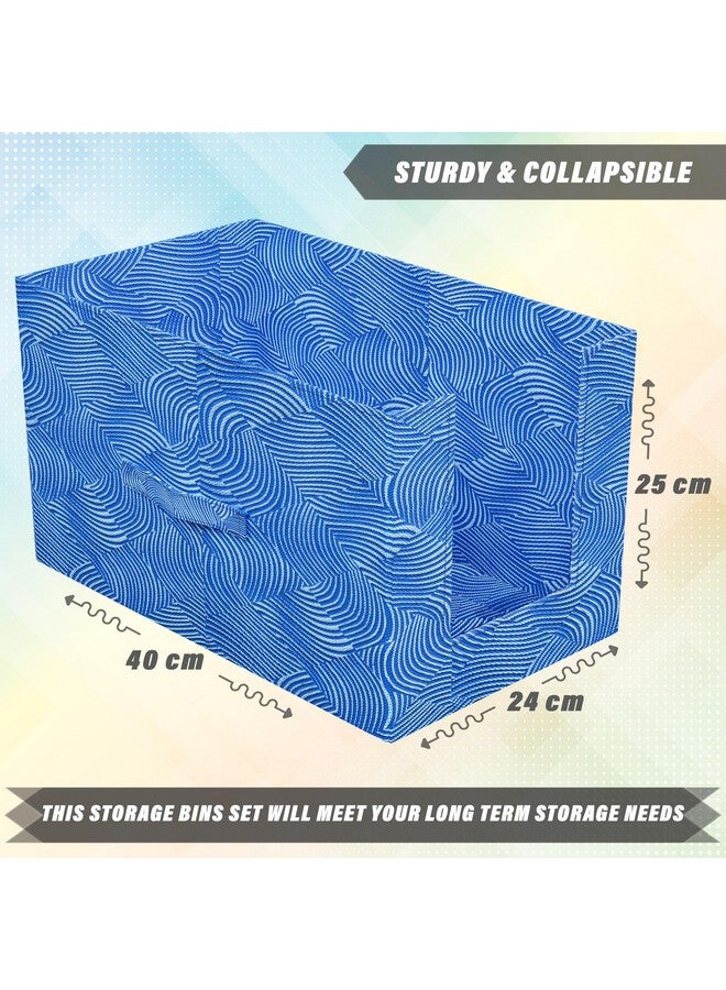 Kuber Industries Metalic Lahariya Print Shirt Organizer for Wardrobe|Foldable Non Woven Shirt Stacker|Designer Cupboard Organizer for Clothes |Clothes Storage box|Pack of 4 (Blue) - Image 3