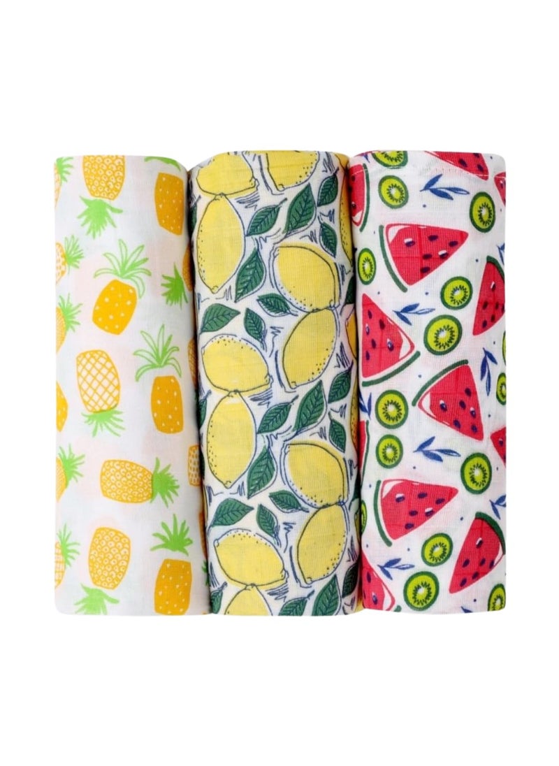 The Mom Store The Mom Store Baby Swaddle Wrap Combo 3 Cotton Comfortable Fruit Print New Born  - Image 1