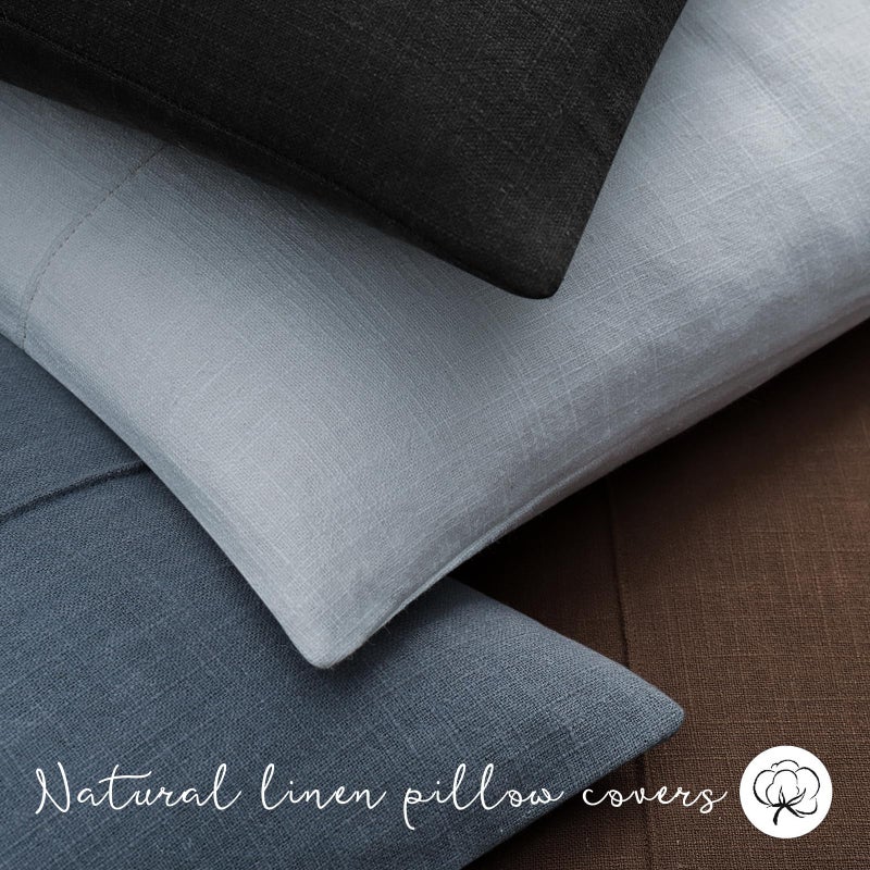 ZWJD Decorative Linen Throw Pillow Covers 18x18 Set of 2 Solid Handcrafted Striped Cushion Covers for Bed Soft Modern Farmhouse Neutral Pillowcase for Couch Bedroom Living Room Home Decor(Sky Blue) - Image 4