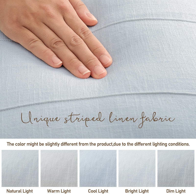 ZWJD Decorative Linen Throw Pillow Covers 18x18 Set of 2 Solid Handcrafted Striped Cushion Covers for Bed Soft Modern Farmhouse Neutral Pillowcase for Couch Bedroom Living Room Home Decor(Sky Blue) - Image 3