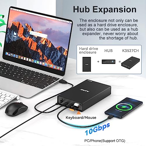 MAIWO حاوية القرص الصلب الخارجي MAIWO (6Gbps) مع موسع محور لقرص SATA SSD HDD بحجم 3.5 و 2.5 بوصة USB C إلى SATA III مع UASP، 1 منفذ USB C محور/2 منفذ USB A محور 10Gbps، متوافق مع Seagate و Samsung و Xbox - Image 2