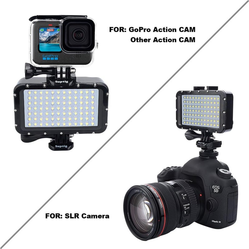 Suptig Underwater Lights Dive Light 84 LED High Power Dimmable Waterproof LED Video Light Waterproof 164ft(50m) for Gopro Canon Nikon Pentax Panasonic Sony Samsung SLR Cameras Black - Image 2