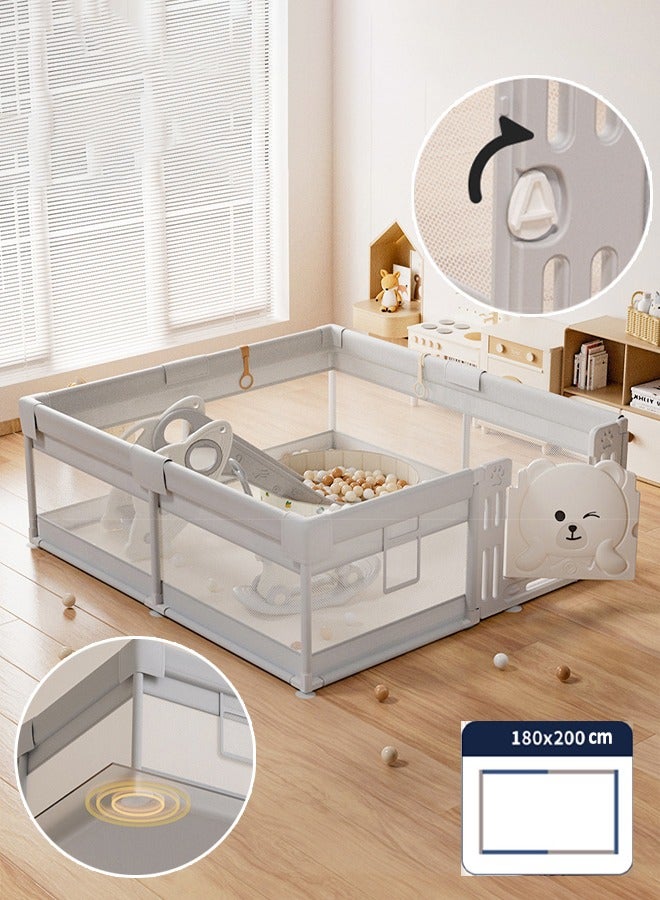 Baby Playpen, 200 * 180cm Playpen for Toddlers, with Door and Suction Cup, Baby Safe Activity Center, Large Playpen, Baby Playpen with Breathable Mesh, Safe Playpen for Toddlers - Image 1