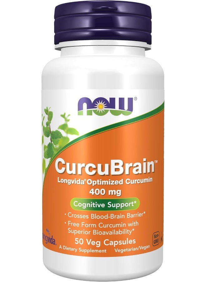NOW Foods Curcubrain Cognitive Support 50 Vegetarian Supplement (400 Mg) - Image 1