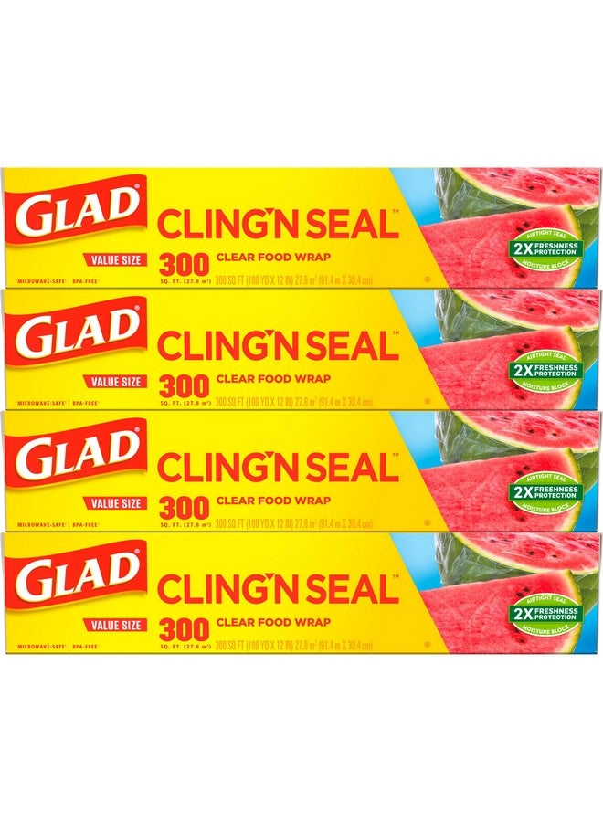 Glad Cling N Seal Plastic Food Wrap, 300 Square Foot Roll - 4 Pack (Package May Vary) - Image 1