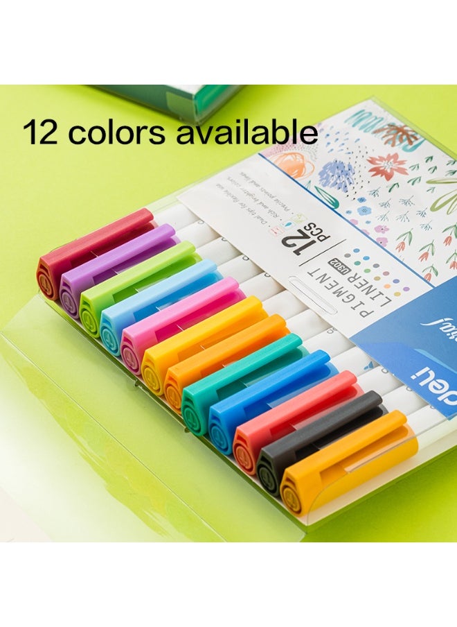 Deli - Deli EU302 Dual Tip Pigment Liner Drawing Pen 12-Piece - Image 1